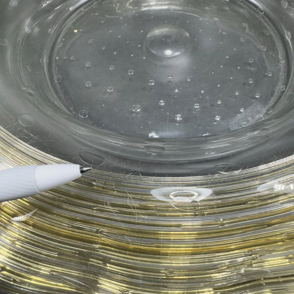 Frederick Carder Steuben Large Gold Reeded Threads Bowl Controlled Bubble 14inch